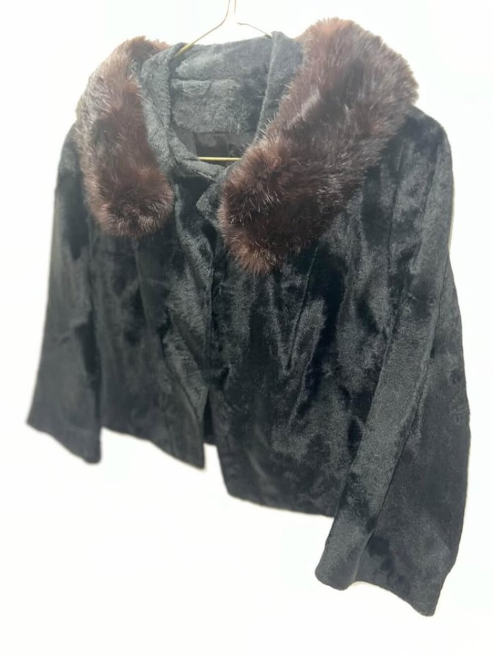 Vintage Fur Trimmed Bolero Jacket Black Ladies Small
